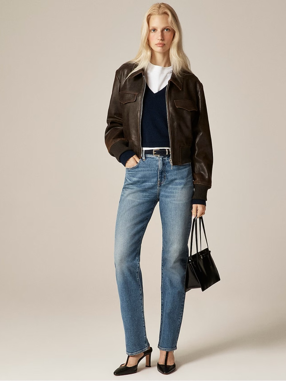 J. Crew Nipped straight high rise jean in semi stretch Bangkok med wash 28”